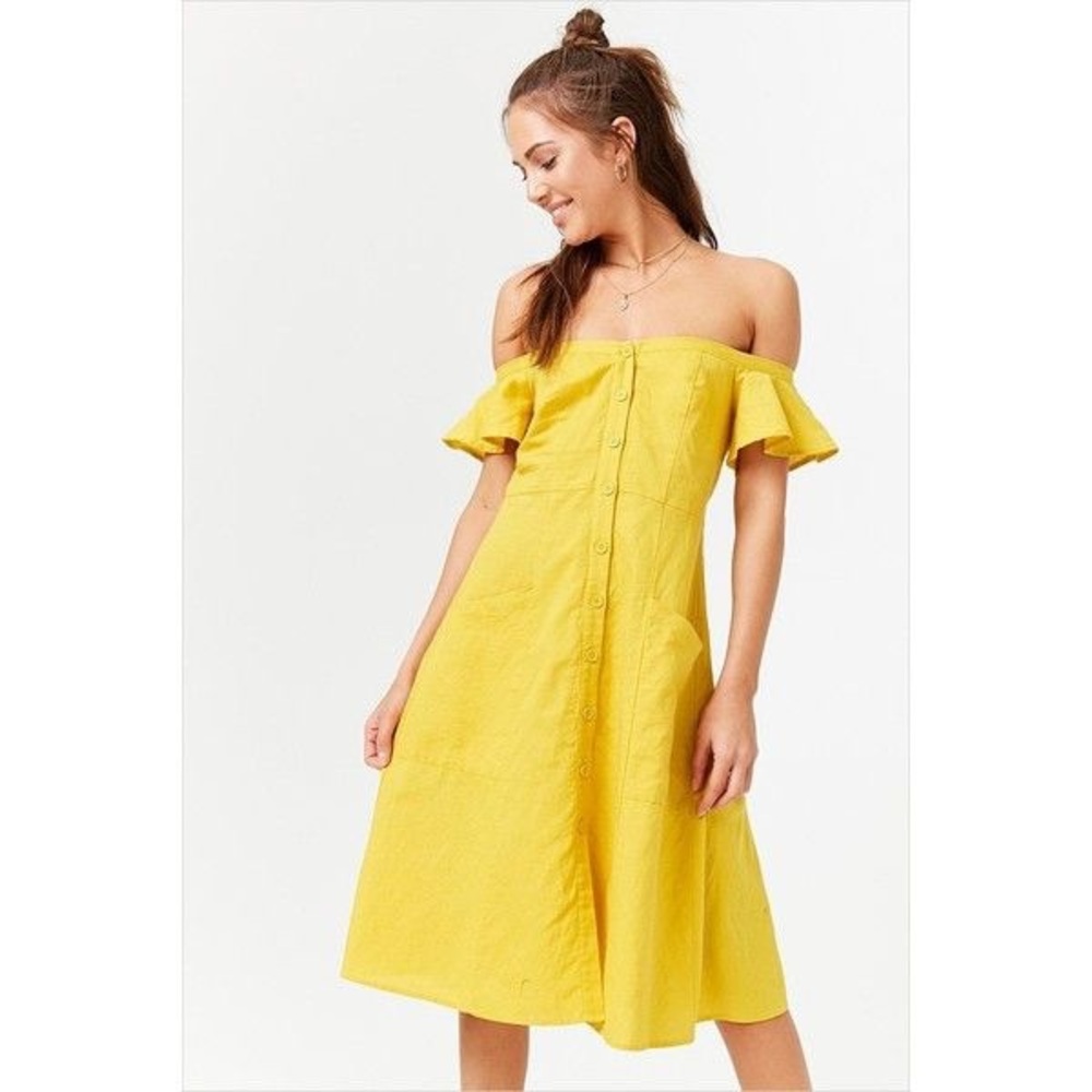 Button Front Off the Shoulder Dress w/ Pockets